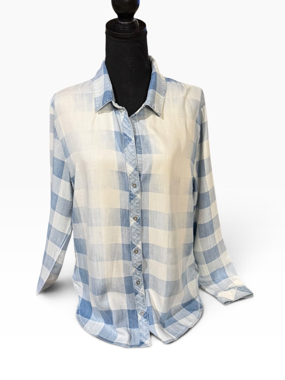 NWT Olive + Sloane Light Blue & White Plaid Button-Up Women's Shirt - Large